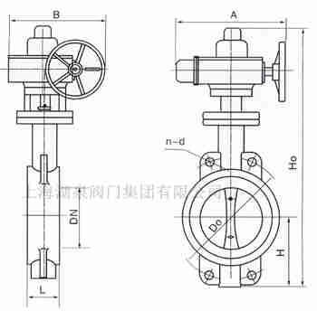 對(duì)夾式電動(dòng)蝶閥外形尺寸，安裝圖